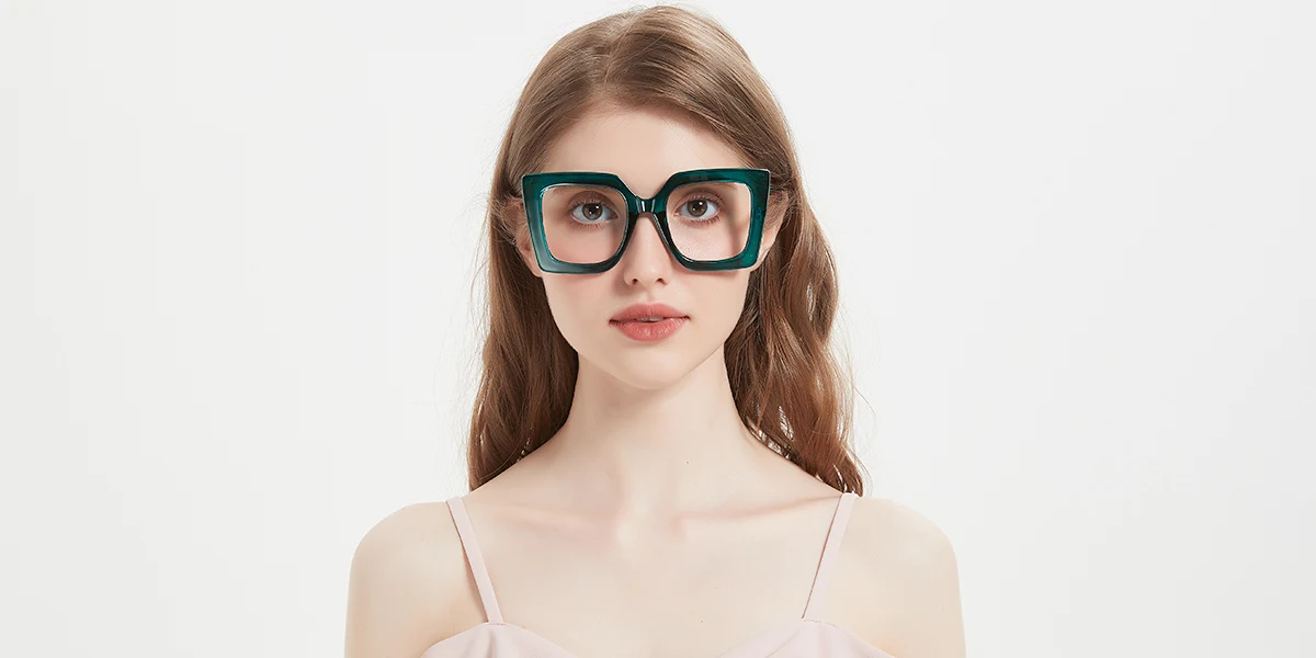 Green Geometric Unique Custom Engraving Eyeglasses | WhereLight