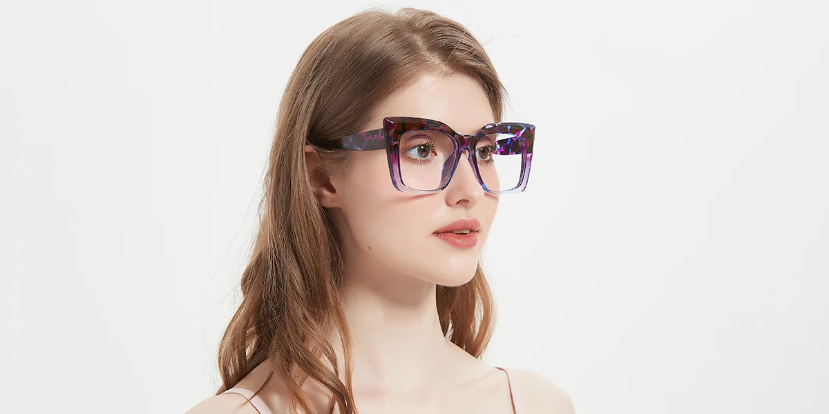 Floral Cateye Rectangle Unique Custom Engraving Eyeglasses | WhereLight