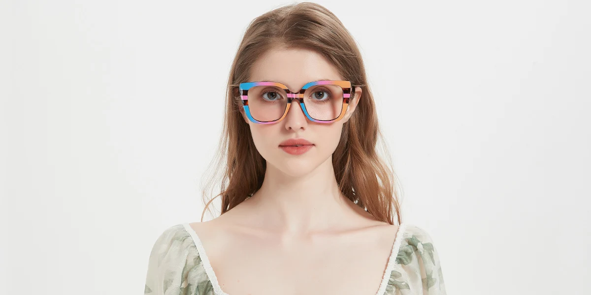 Multicolor Rectangle Simple Classic Retro Custom Engraving Eyeglasses | WhereLight