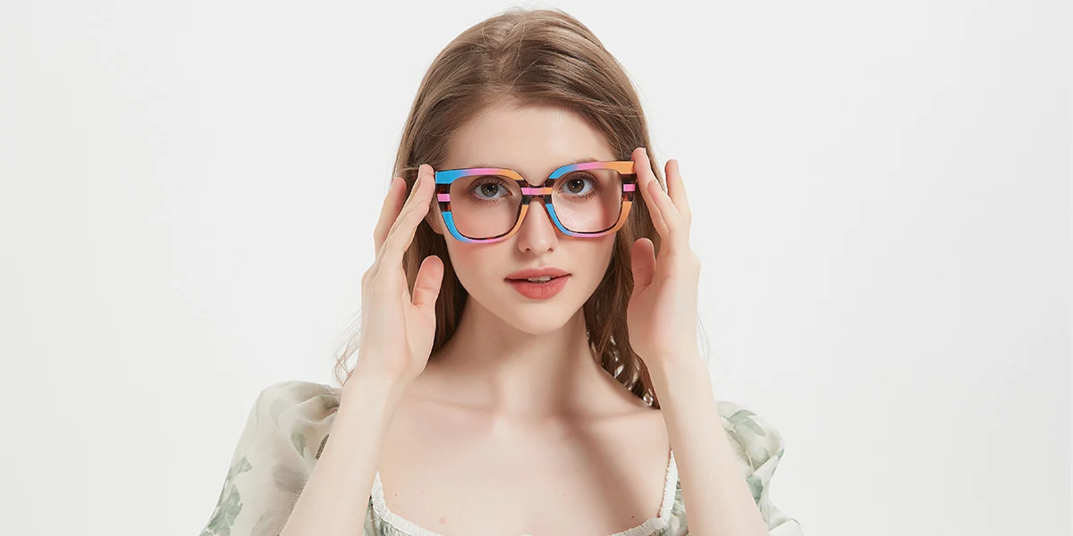 Multicolor Rectangle Simple Classic Retro Custom Engraving Eyeglasses | WhereLight