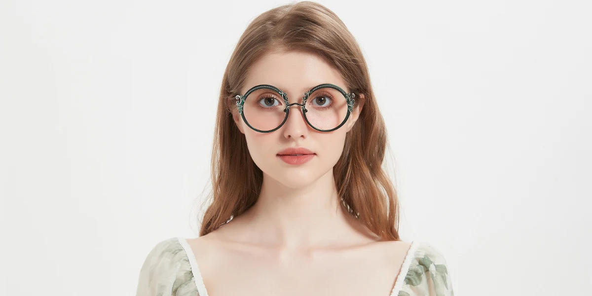 Green Round Retro Gorgeous Spring Hinges Eyeglasses | WhereLight
