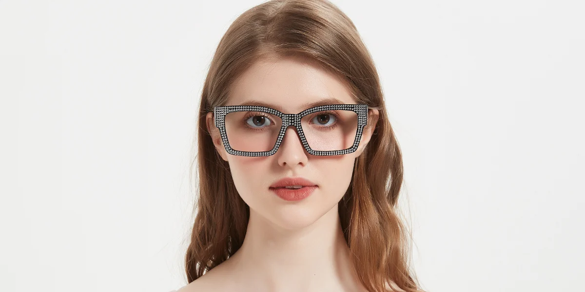 Black Rectangle Geometric Unique Gorgeous Custom Engraving Eyeglasses | WhereLight