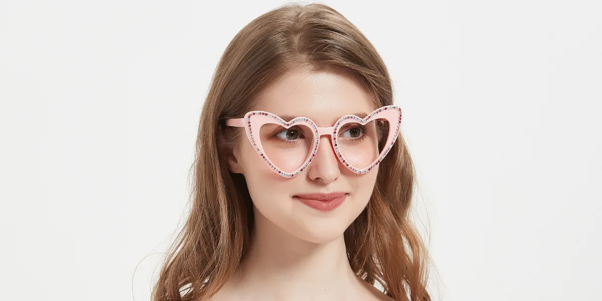 Pink Heart Classic Unique Gorgeous Rhinestone Custom Engraving Eyeglasses | WhereLight