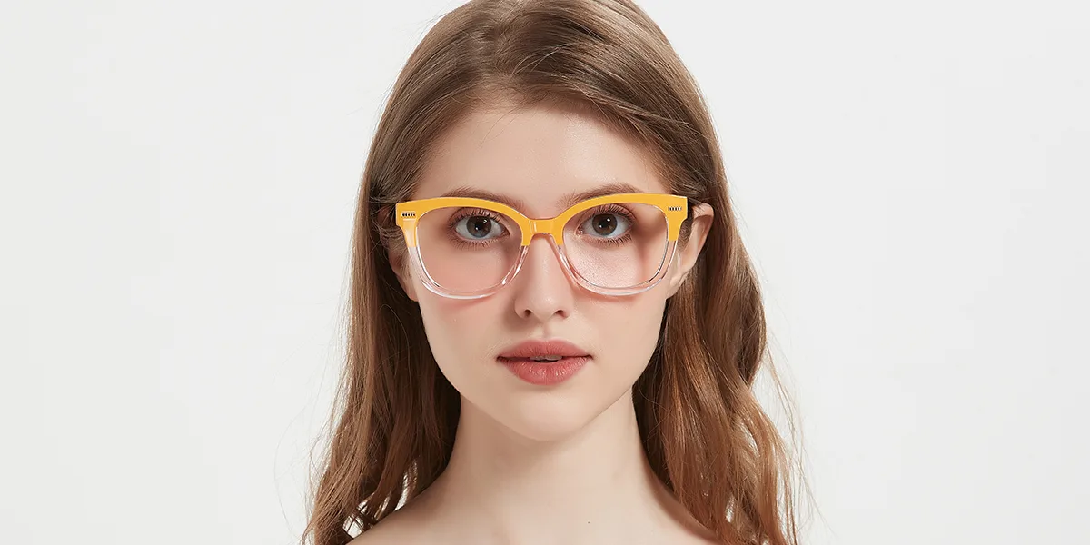 Yellow Oval Retro Unique Spring Hinges Custom Engraving Eyeglasses | WhereLight