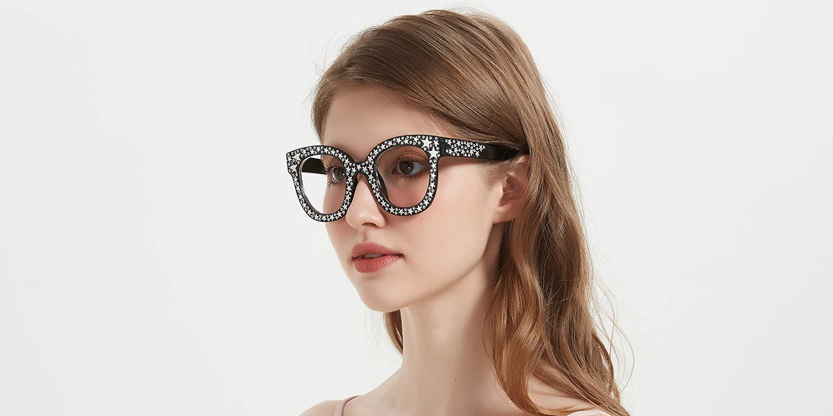 Black Cateye Gorgeous Rhinestone Custom Engraving Eyeglasses | WhereLight
