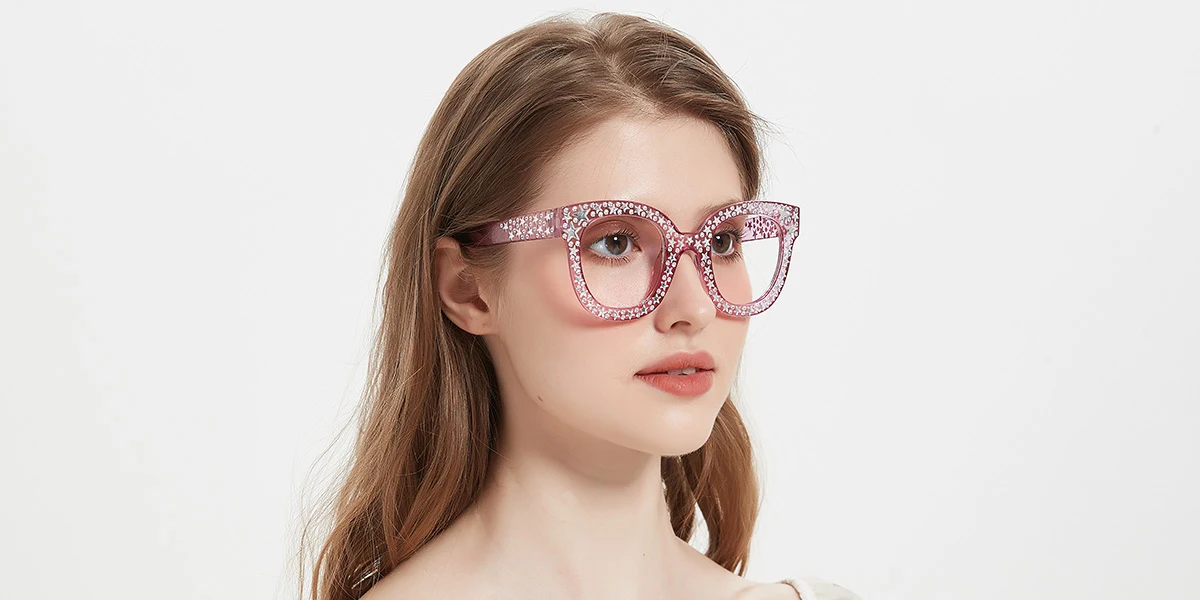 Pink Cateye Gorgeous Rhinestone Custom Engraving Eyeglasses | WhereLight