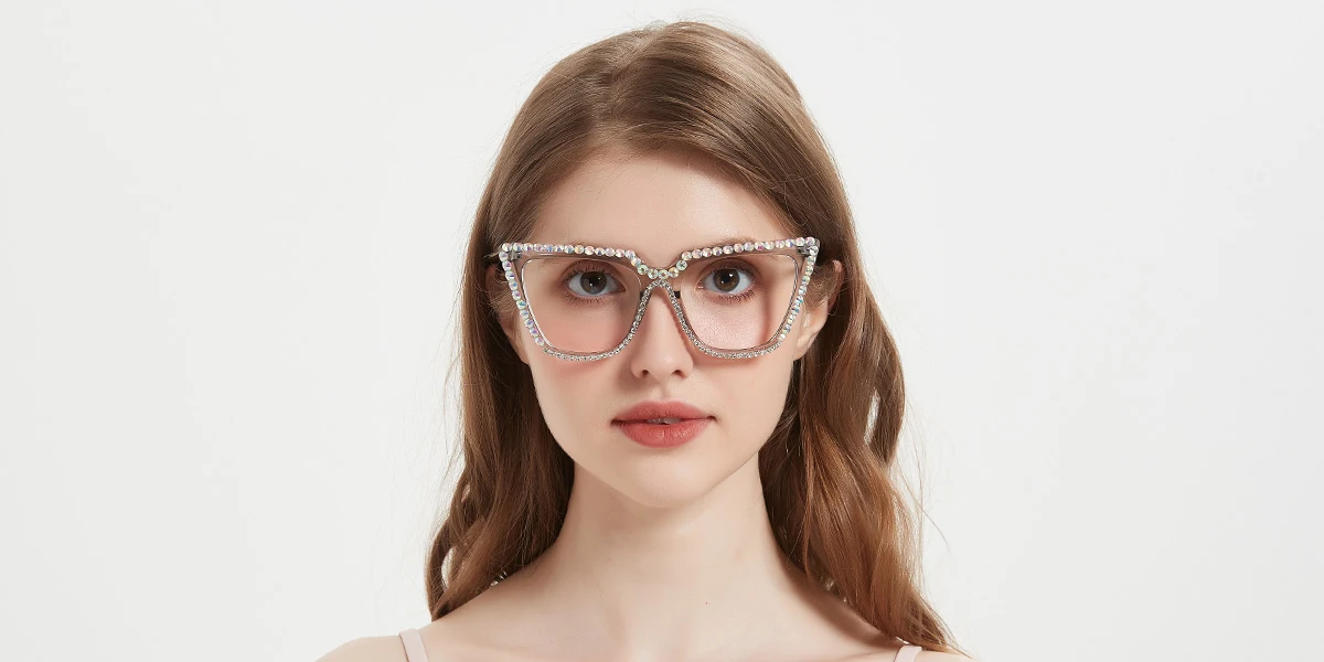 Grey Cateye Unique Gorgeous Rhinestone Custom Engraving Eyeglasses | WhereLight