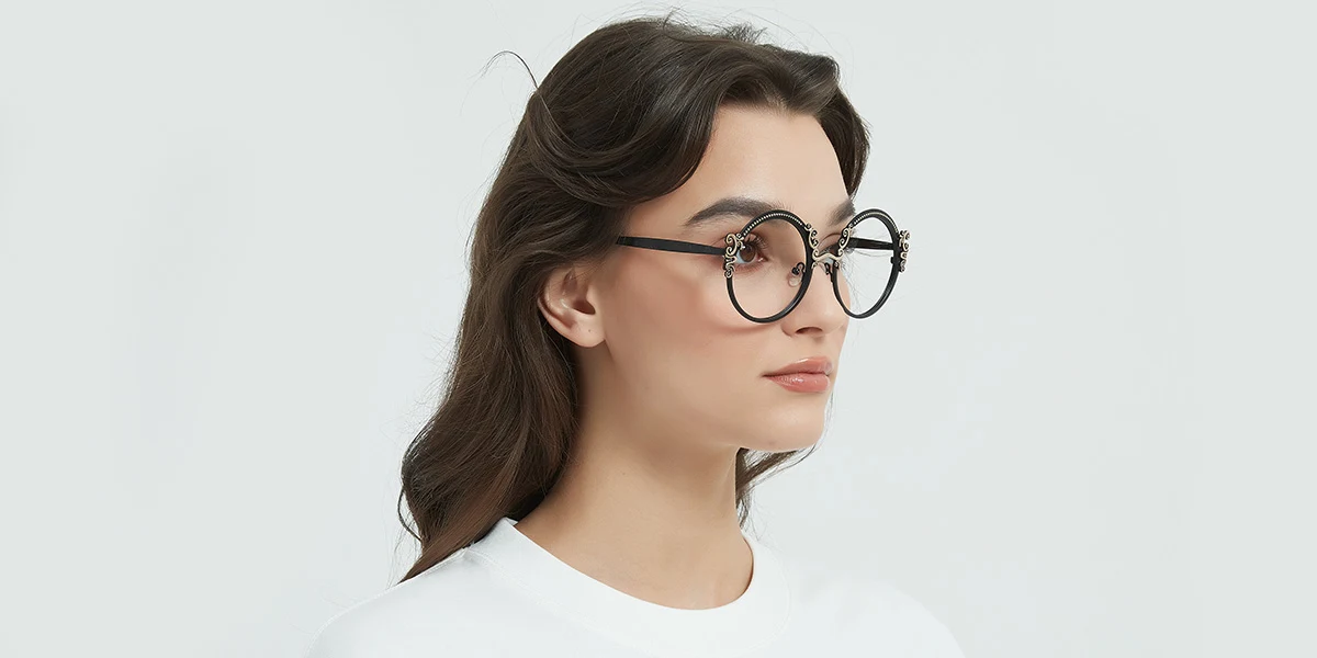 Black Round Retro Gorgeous Spring Hinges Custom Engraving Eyeglasses | WhereLight