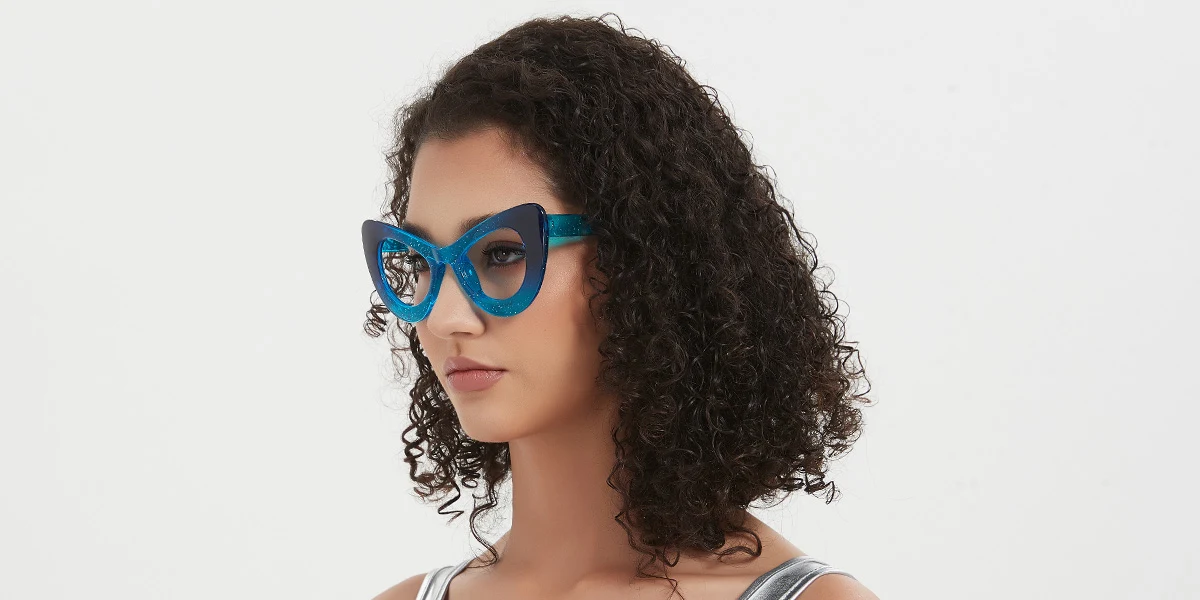 Blue Cateye Unique Custom Engraving Eyeglasses | WhereLight