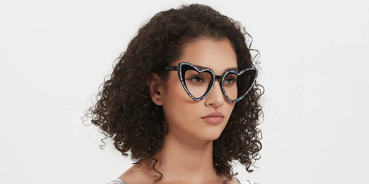 Black Heart Classic Unique Gorgeous Rhinestone Custom Engraving Eyeglasses | WhereLight