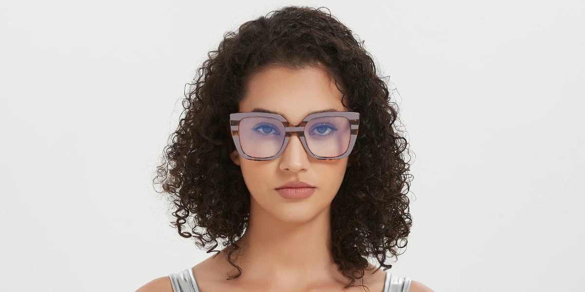 Purple Geometric Classic Floral Acetate Spring Hinges Custom Engraving Eyeglasses | WhereLight