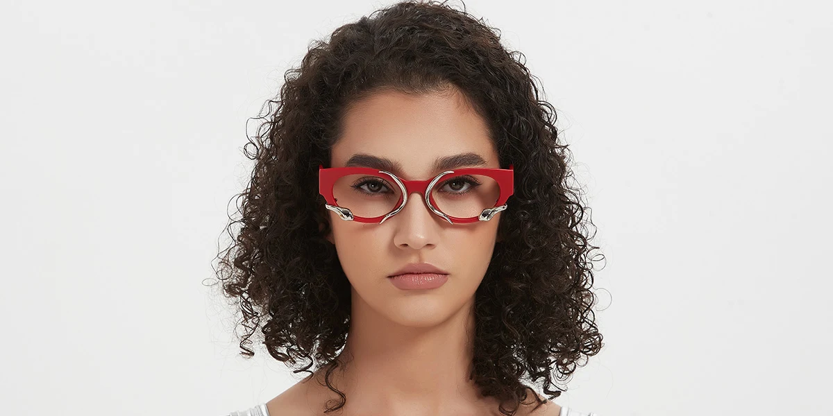 Red Cateye Oval Unique Gorgeous Custom Engraving Eyeglasses | WhereLight