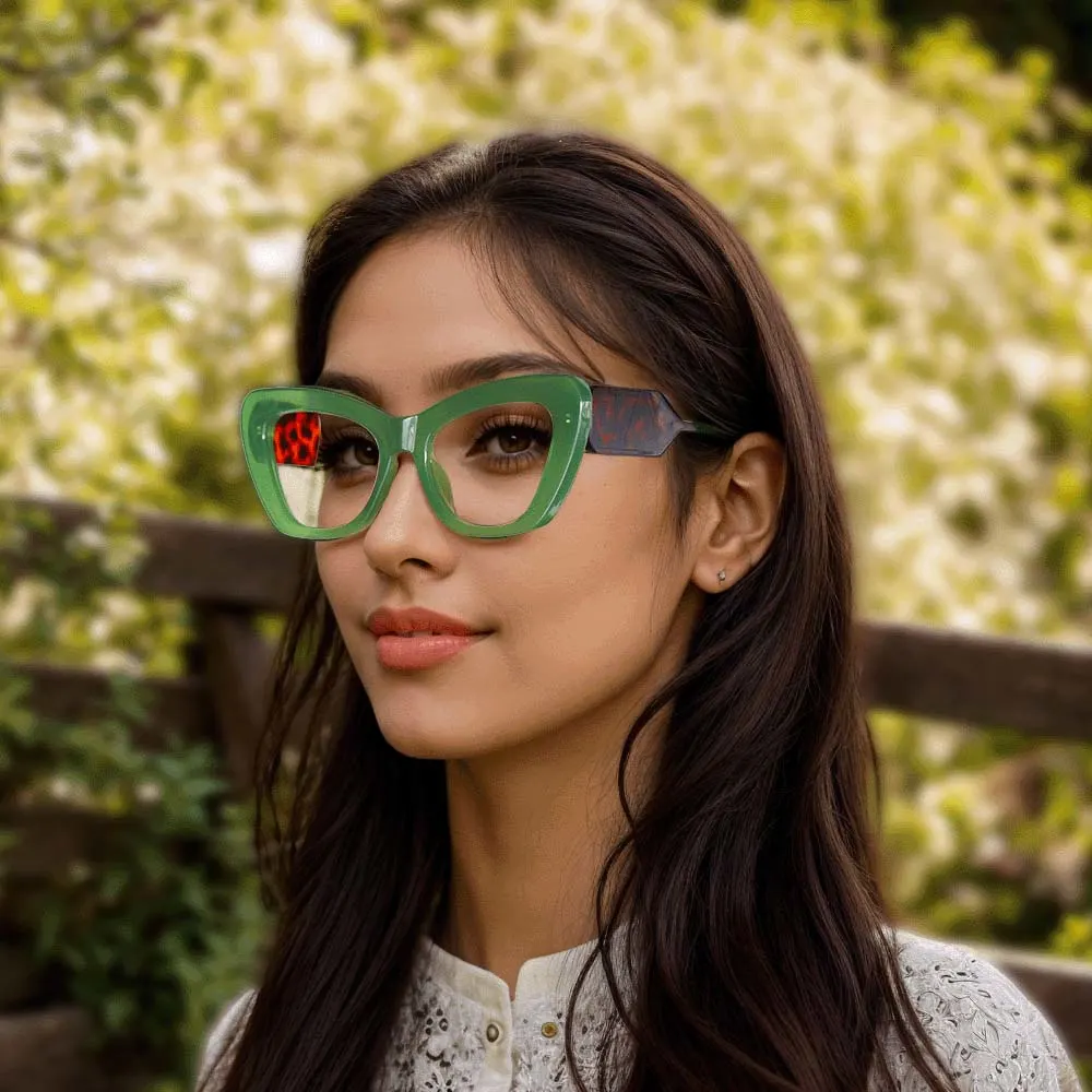 Green Cateye Unique Gorgeous Custom Engraving Eyeglasses | WhereLight