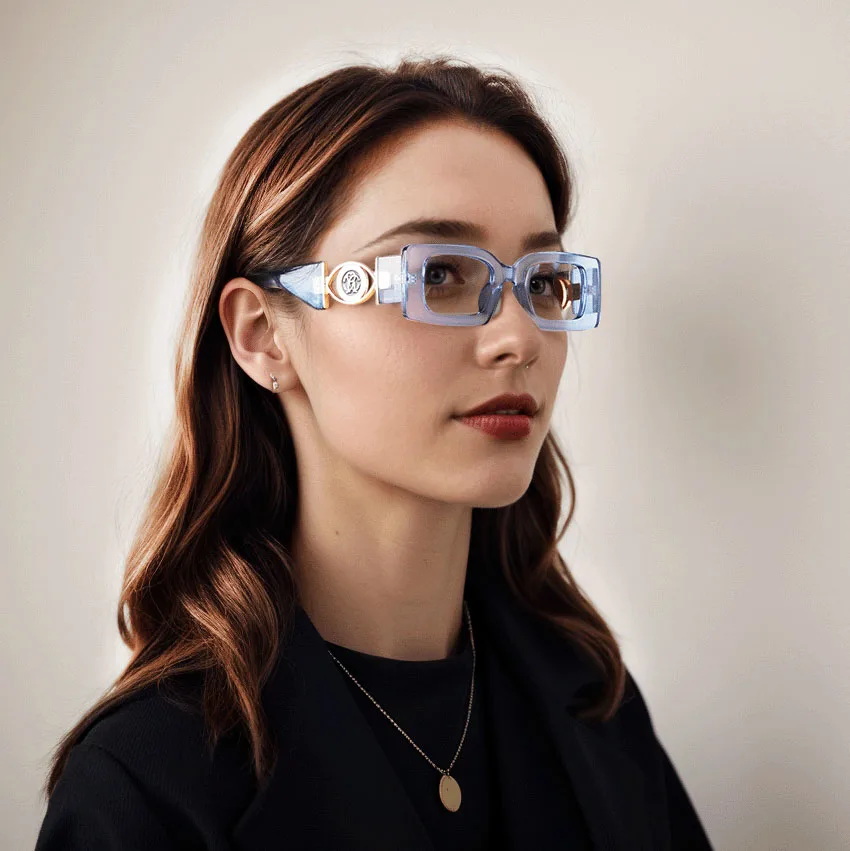 Blue Rectangle Unique  Eyeglasses | WhereLight