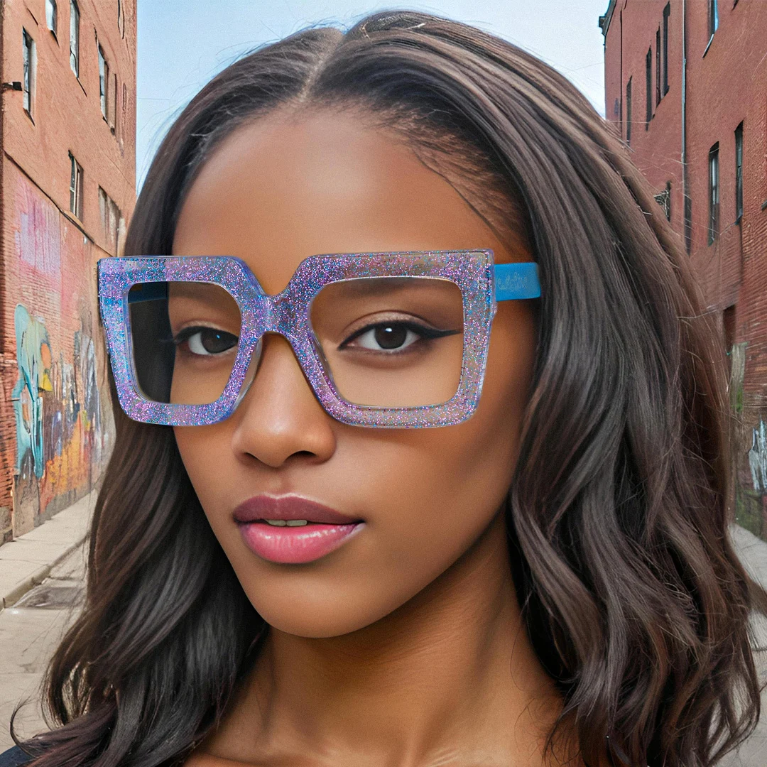 Purple Rectangle Gorgeous Spring Hinges Eyeglasses | WhereLight