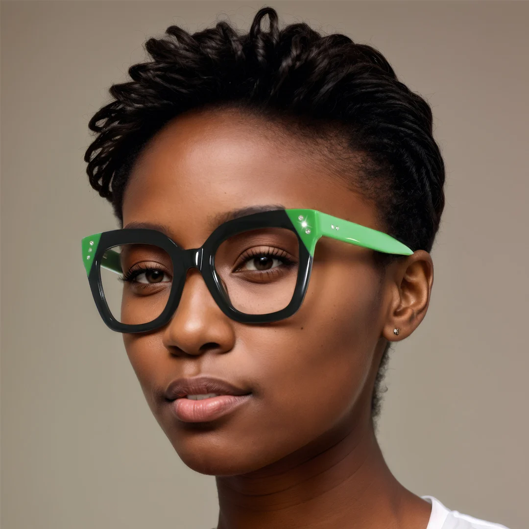 Green Rectangle Gorgeous Spring Hinges Eyeglasses | WhereLight