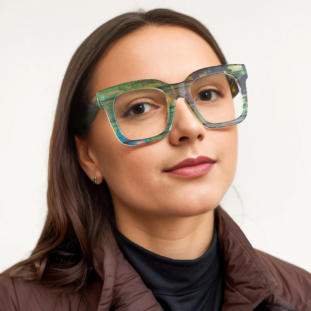 Green Rectangle Unique  Eyeglasses | WhereLight