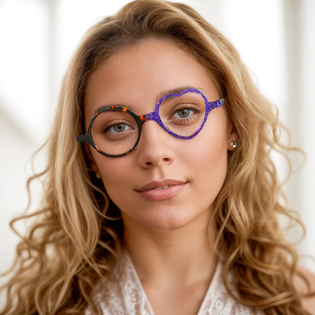 Blue Round Heart Unique Spring Hinges Eyeglasses | WhereLight