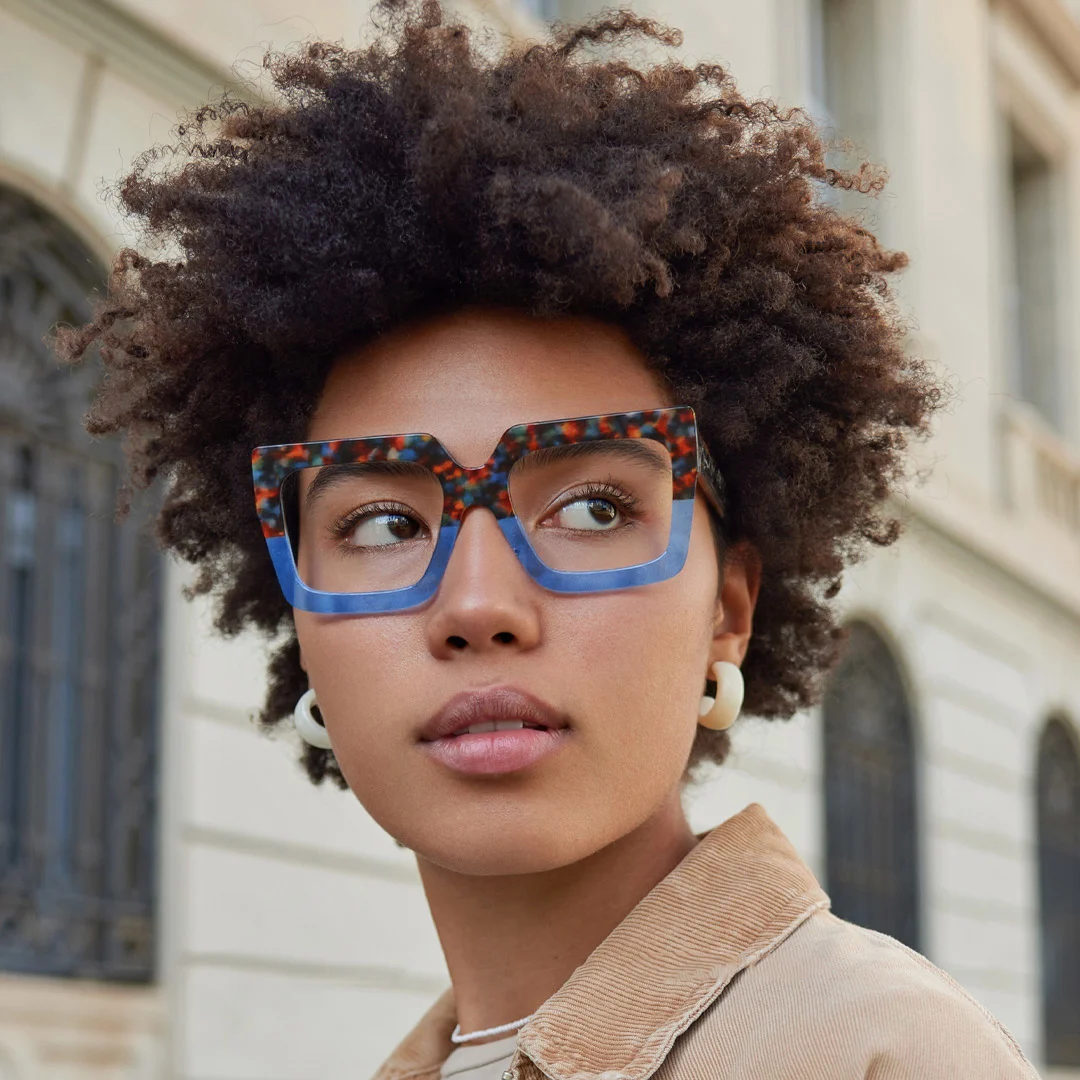 Blue Rectangle Unique Spring Hinges Eyeglasses | WhereLight