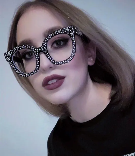 Black Cateye Unique Gorgeous Rhinestone Custom Engraving Eyeglasses | WhereLight