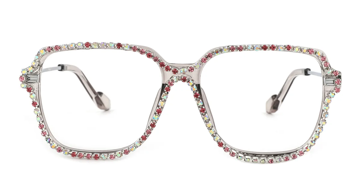 Grey Rectangle Unique Gorgeous Rhinestone  Eyeglasses | WhereLight