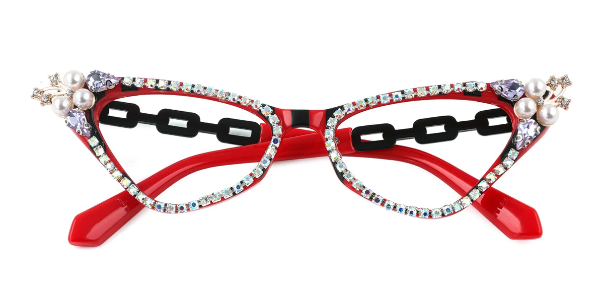 Red Cateye Unique Gorgeous Rhinestone  Eyeglasses | WhereLight