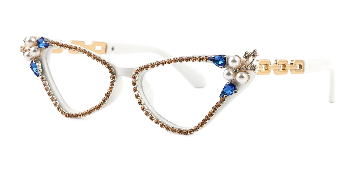 White Cateye Unique Gorgeous Rhinestone  Eyeglasses | WhereLight