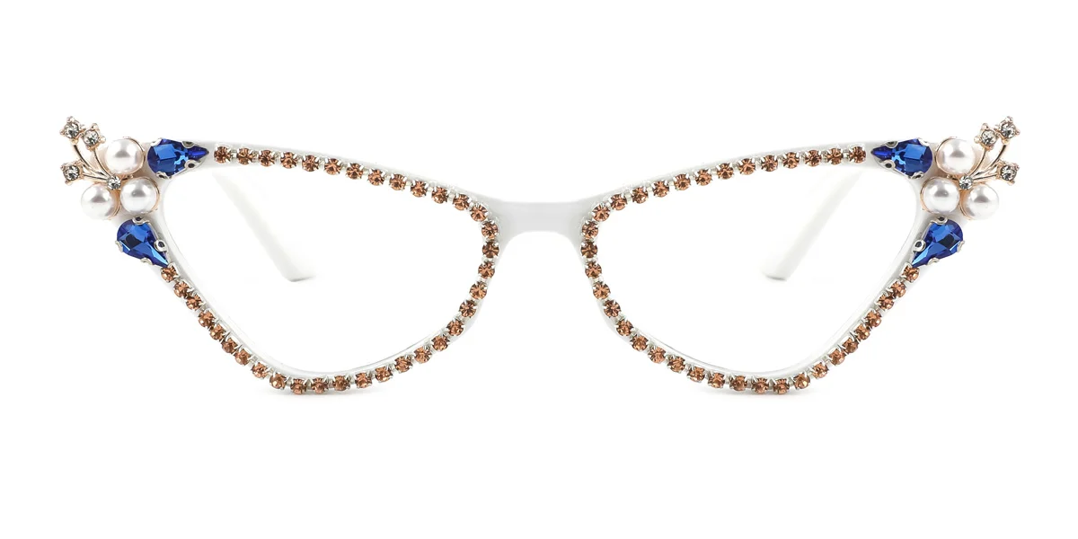 White Cateye Unique Gorgeous Rhinestone  Eyeglasses | WhereLight