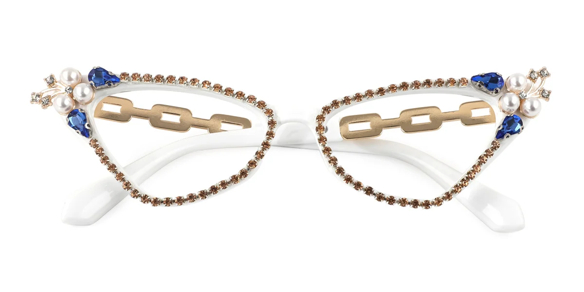 White Cateye Unique Gorgeous Rhinestone  Eyeglasses | WhereLight