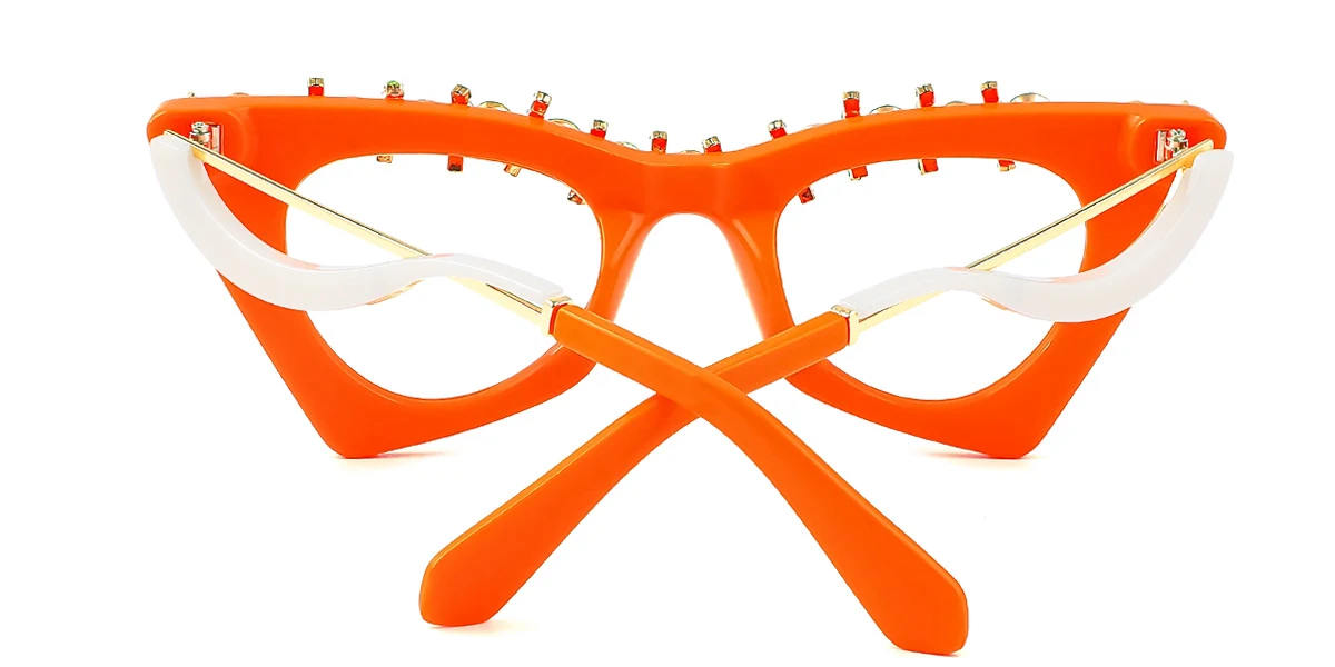 Orange Cateye Unique Gorgeous Rhinestone  Eyeglasses | WhereLight