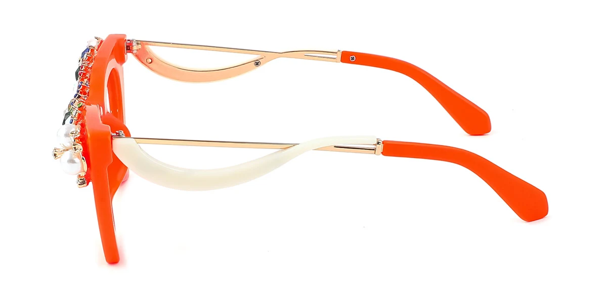 Orange Cateye Unique Gorgeous Rhinestone  Eyeglasses | WhereLight