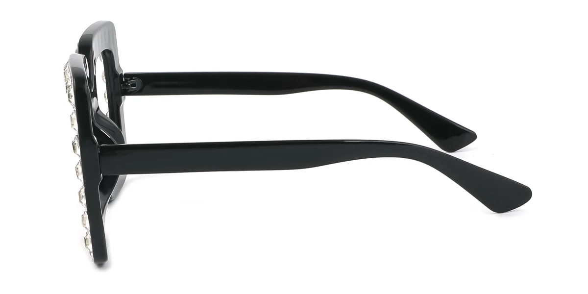 Black Rectangle Unique Gorgeous Rhinestone Custom Engraving Eyeglasses | WhereLight
