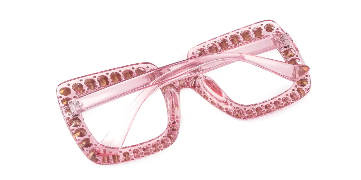 Pink Rectangle Unique Gorgeous Rhinestone Custom Engraving Eyeglasses | WhereLight