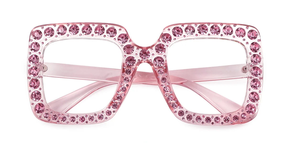 Pink Rectangle Unique Gorgeous Rhinestone Custom Engraving Eyeglasses | WhereLight