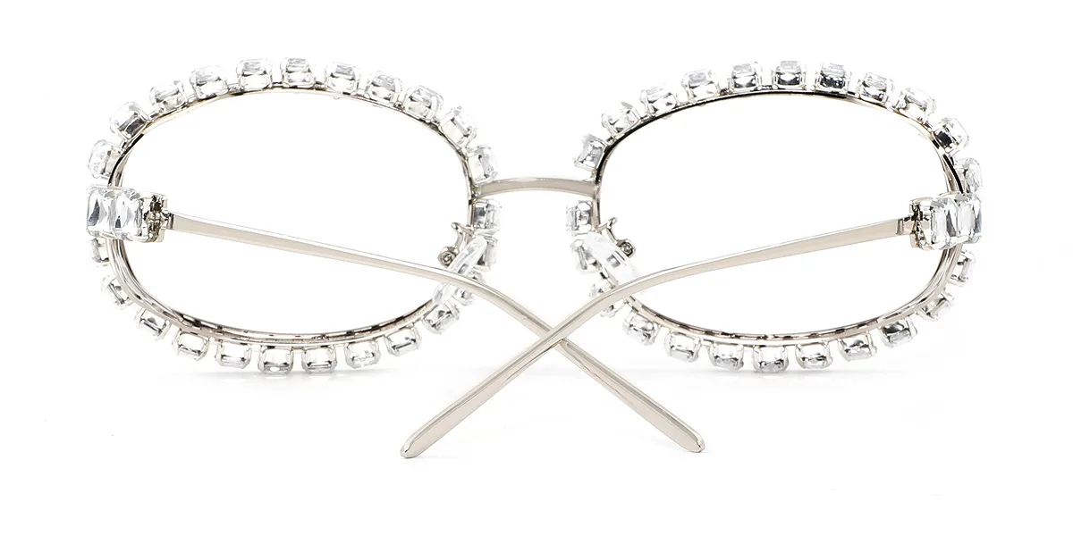 Silver Oval Gorgeous Rhinestone  Eyeglasses | WhereLight