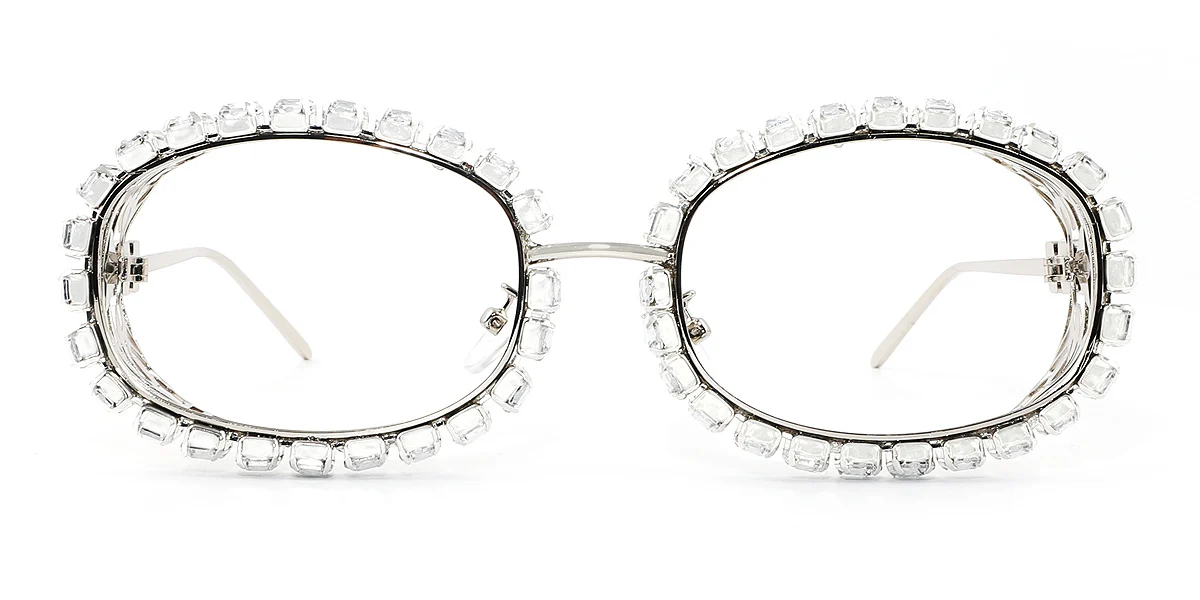 Silver Oval Gorgeous Rhinestone  Eyeglasses | WhereLight