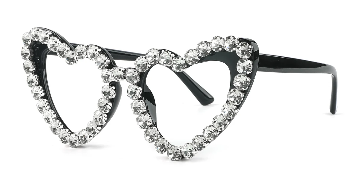 Black Heart Gorgeous Rhinestone Custom Engraving Eyeglasses | WhereLight