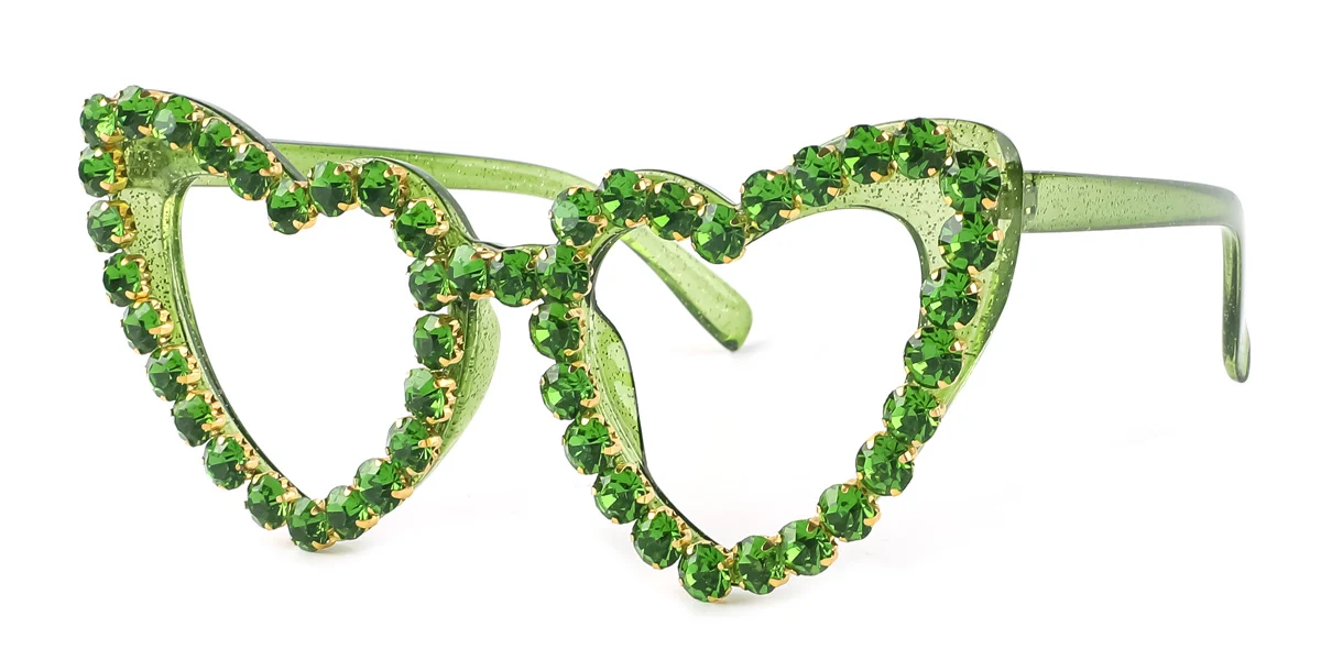 Green Heart Gorgeous Rhinestone Custom Engraving Eyeglasses | WhereLight