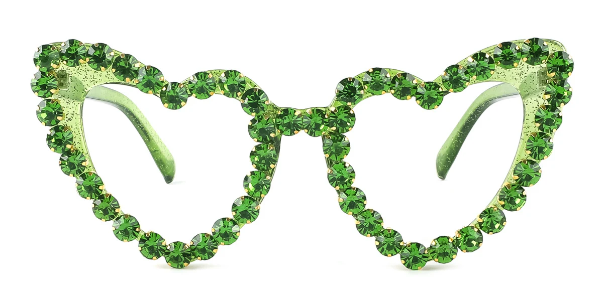 Green Heart Gorgeous Rhinestone Custom Engraving Eyeglasses | WhereLight