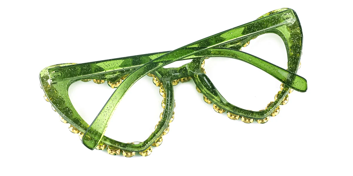 Green Heart Gorgeous Rhinestone Custom Engraving Eyeglasses | WhereLight