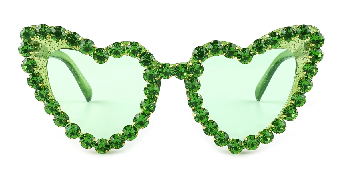 Green Heart Gorgeous Rhinestone Custom Engraving Eyeglasses | WhereLight