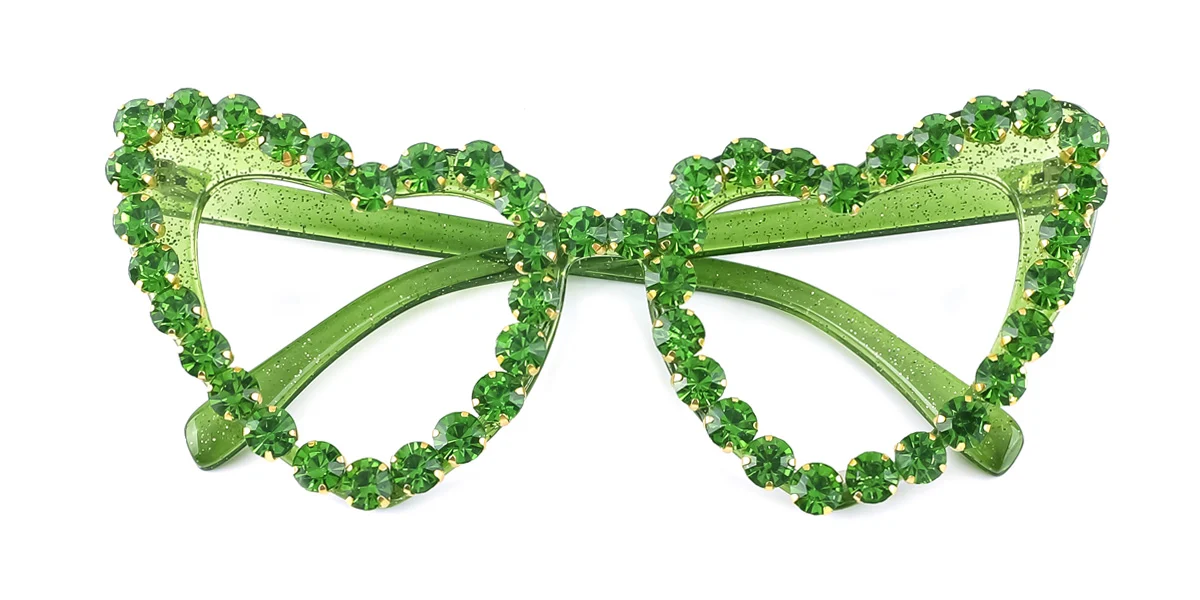 Green Heart Gorgeous Rhinestone Custom Engraving Eyeglasses | WhereLight