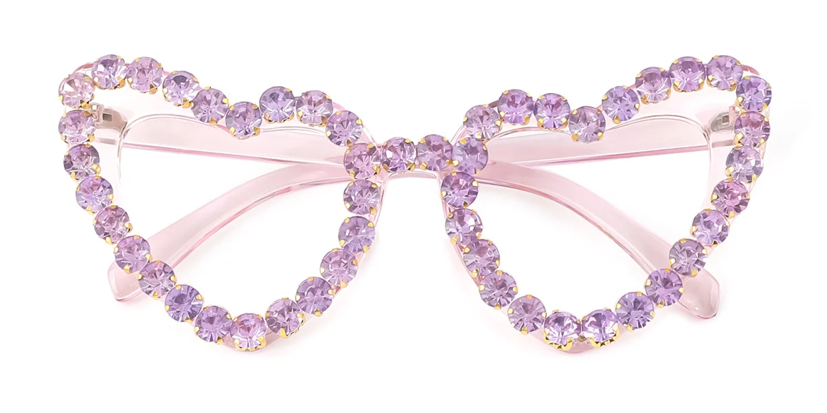Purple Heart Gorgeous Rhinestone Custom Engraving Eyeglasses | WhereLight