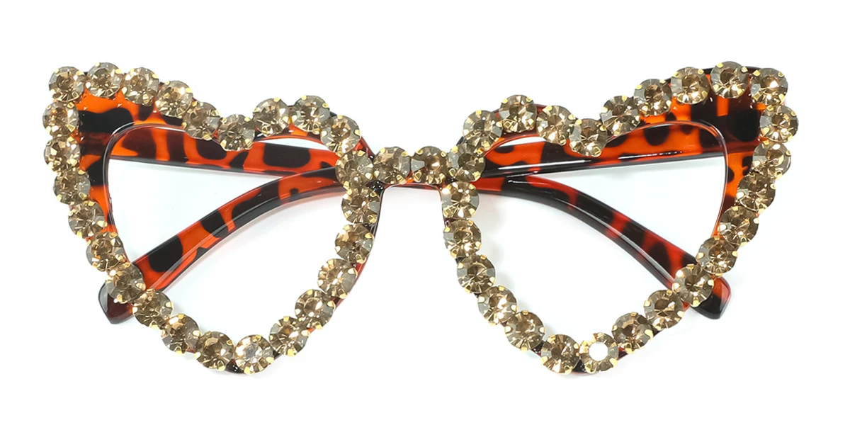 Tortoiseshell Heart Gorgeous Rhinestone Custom Engraving Eyeglasses | WhereLight