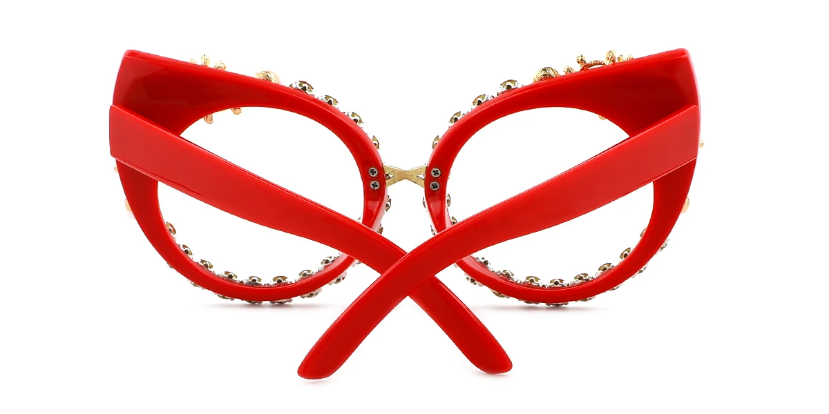 Red Cateye Gorgeous Rhinestone Custom Engraving Eyeglasses | WhereLight