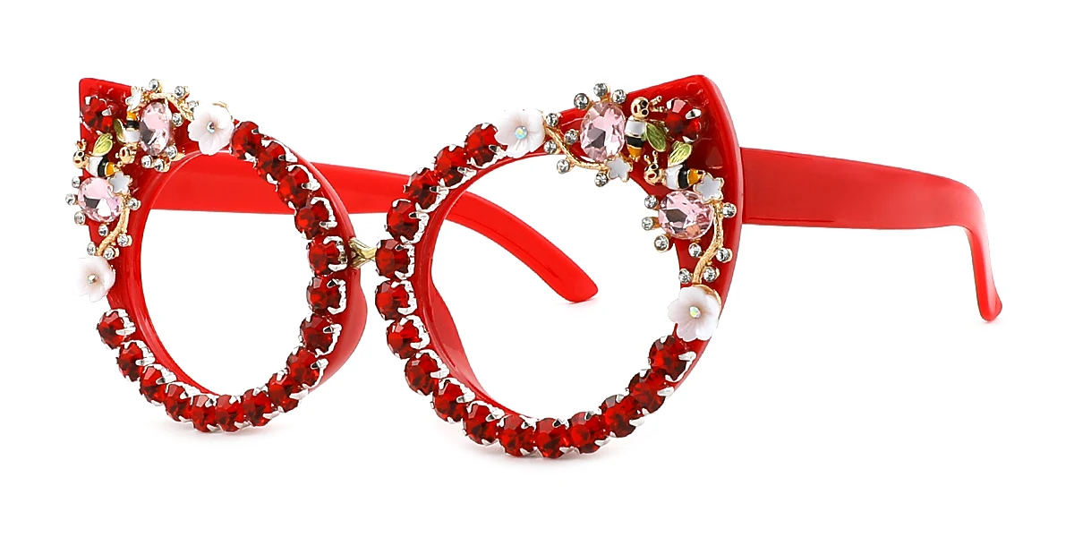 Red Cateye Gorgeous Rhinestone Custom Engraving Eyeglasses | WhereLight