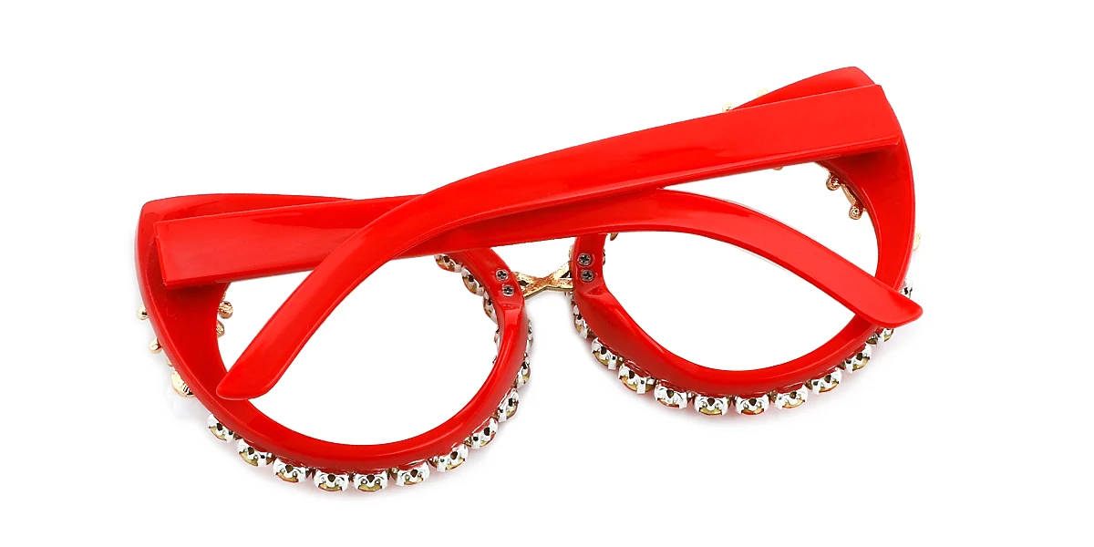 Red Cateye Gorgeous Rhinestone Custom Engraving Eyeglasses | WhereLight