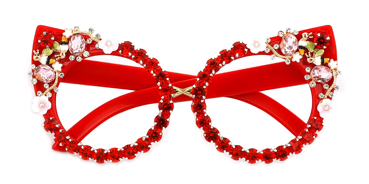 Red Cateye Gorgeous Rhinestone Custom Engraving Eyeglasses | WhereLight