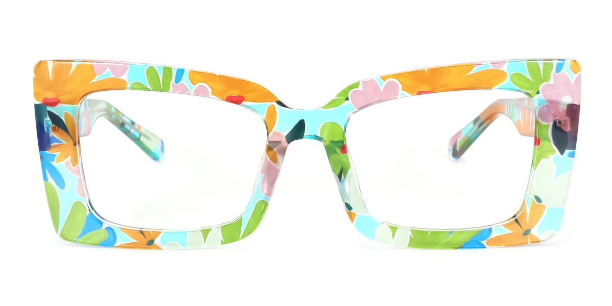 Green Rectangle Unique Spring Hinges Eyeglasses | WhereLight