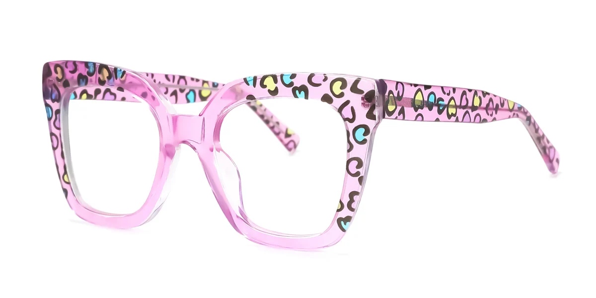 Pink Rectangle Unique Spring Hinges Custom Engraving Eyeglasses | WhereLight